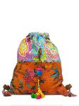 The House of tara Kantha Fabric Backpack for Women | 3 Liters | Casual Cotton Bags with Tassels, Soft Braided Straps & Spacious Compartment | Waterproof Backpack for College & Travel (Multicolor 3)