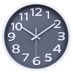 Crosstime Grey Wall Clock 12 Inch Silent Non-ticking Modern Wall Clocks for Kitchen Living Room Bedroom Office Home Decor,3D Numbers Easy to Read,30cm