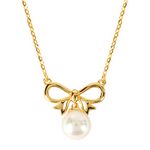 Furn Aspire 925 Sterling Silver Plated with 18KGold Bow knot with Fresh Water Pearl Pendant Necklace for Parties Regular Wear Special Occasions Pearl jewellery for Women/Girls with 925 Authenticity certificate. (Gold)