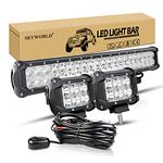 SKYWORLD 20 inch 126W Car LED Light Bar with 12V Wiring Harness Kit, 2 Pcs 4 inch 18W Spot Led Pods Light, Offroad Bar Lamp Driving Fog Lights for Trucks Tractor 4x4 4WD ATV UTV SUV, 6000K White