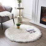 Ultra Soft Round Faux Sheepskin Fur Area Rug White Shaggy Rug Round Fluffy Area Rugs Plush Circle Floor Carpet Mat for Bedroom Living Room Floor Decor, 3ft Diameter SERISSA