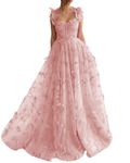 HRTHSLFSHA 3D Butterfly Corset Prom Dresses 2025 Long Tulle Princess Ball Gowns for Women Split Fairy Gown, Blush Pink, 6