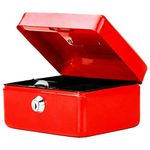 Money Bank Cash Deposit Box Steel Tin Security Safe Petty Key Coin Tray Lockable Metal School Office Home Market Stall UK Free P&P (RED, 8 INCH)