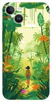 Gift Minister Hard Designer Mobile Case for Apple iPhone 14 Cover Yellow Green - Cartoonish Girl Explorer Ancient City Jungle Doodle Art Flowers Happy Joy Smiling Bright Minimalistic 1Pcs 1701H