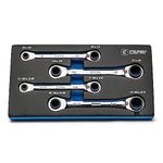 Capri Tools 4-in-1 120-Tooth Box End Reversible Ratcheting Wrench Set, Metric and SAE, 4-Piece with 16 Sizes