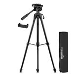 Amazon Basics 67 inch Professional Tripod Stand with Mobile Phone Holder | 360° Rotating Ball Head Extendable Height (61.5-172 cm) | Aluminium Alloy Legs with Flip-Locks | Includes Carry Bag