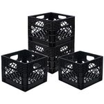 Organize-It! Authentic Milk Crate, 4 Pack - Heavy-Duty Storage Crate, Easy-Grip Handles, Versatile Storage Crate Box, 13" L x 13" W x 11" H, Black, Medium