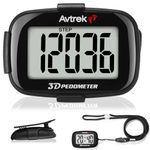 AVTREK Step Counter with Clip and Lanyard, 3D Pedometer Step Counter With Time Display and LED Backlight, Simple Step Counter for Walking Running, Men Women Elder(Black)