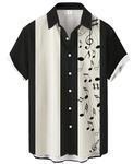 Gwnnb Music Bowling Shirts for Men Music Note Print Short Sleeve Regular Fit Casual Button Down Shirts