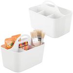 mDesign Plastic Portable Craft Storage Organizer Caddy Tote, Divided Basket Bin with Handle for Crafts, Sewing, Art Supplies - Holds Brushes, Colored Pencils - Lumiere Collection - 2 Pack - White