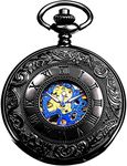 New Brand Mall Men’s Pocket Watch with Chains Steampunk Mechanical Pocket Watches Christmas Graduation Birthday Gifts Fathers Day, black blue, Mechanical