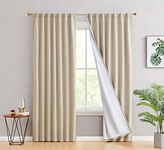 BFAM Store Thermal Insulated 100% Blackout Curtains for Bedroom with White Liner, Double Layer Full Room Darkening Noise Reducing Curtain (Beige, 7 FT Long)