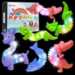 DELEE Pop Tubes Animal Toy,Sensory Tubes for Autism with LED Light,4Packs Glow Animal Stress Relief Toys for Kids,Party Supplies for Christmas Halloween Birthday