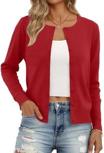 Trendy Queen Womens Cardigan Sweaters Lightweight Crew Neck Outfits Fall Fashion 2025 Clothing Red L