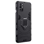 WOW IMAGINE Shock Proof Back Case Mobile Cover for 1+ OnePlus 9R | 8T (Armor | Hybrid PC + TPU | Full Protection with Ring Holder Kickstand | Black)