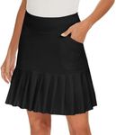 M MOTEEPI Skort for Women with Shotrs Golf Skirt Long Tennis Skirt Ruffle Hem Skort Athletic Skort for Workout Running, Black, Medium