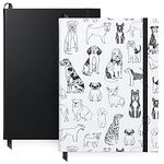 ARTEZA Lined Journal Notebooks, Set of 2, 6 x 8 Inches, 96 Sheets Each, Dogs Design and Black, Aesthetic Notebooks with Smooth Paper, School Supplies for Planning, Writing, and Sketching