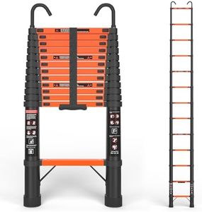 SINMEIRUN 12.5FT Telescoping Ladder with Hooks, Aluminum Extension Folding Ladder Meets EN131 Standard, Multi-Purpose Compact Telescopic Ladder for Household or Outdoor Work, 330lbs Max Capacity