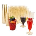 MATANA 150-Piece Premium Gold Glitter Plastic Drinkware Set – 50 Flutes (150ml), 50 Wine Cups (180ml) & 50 Party Cups (280ml) – Reusable Party Glasses for Weddings, Birthdays, Parties