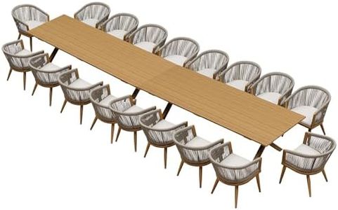 PURPLE LEAF Outdoor Dining Set for 18 All-Weather Aluminum 20 Piece Furniture Sets with Woodgrain Table and Rope Weave Chairs Included Cushions for Backyard Indoor Decor Kitchen Patio Set Teak Color