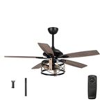 Parrot Uncle Ceiling Fans with Lights Farmhouse Ceiling Fan with Light and Remote Control, Black, 52 Inch