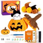 3PCS Crochet Kit for Beginners, Learn to Crochet Starter Kit for Adults and Kids Complete DIY Crochet Animal Amigurumi Knitting Kit with Step-by-Step Video Tutorials and Instruction (Pumpkin)