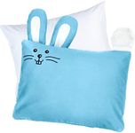 Kinder Fluff Baby Pillow & Pillow Case -100% Cotton Bedding for Kids Bed, Hypoallergenic Toddler Neck Pillow & Pillowcases as Kids Travel Pillow,Baby Cot Bed, Outdoor Cushions, Travel Essentials-Blue