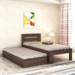 SONA ART & CRAFTS Solid Sheesham Wood Single Bed Furniture Single Size Trundle Bed with 1 Extra Pullout Bed Solid Wood Bed Cot Palang Wooden Hostel for Bedroom Living Room (Walnut Finish)