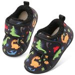 JOINFREE Baby Boys Slippers Plush Anti-Slip Toddlers Shoes Baby Girls First Walkers Winter Snow Shoes Black Dinosaur 5/5.5 UK Child