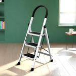 Plantex Ladder for Home 3 Steps/Foldable Ladder with Anti-Skid Wide Steps (30L x 20W cm)/Strong D-Shape Pipe with X-Support for More Stability/5 Year Warranty(Apex-White)