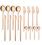 ANH MART Mirror Finish Rose Gold Plated Stainless Steel Flatware Set Copper Silverware Set Rose Gold Spoon Color Cutlery Set [Dinner Fork-Tea Spoon-Salad Spoon-Knife] Set of (Rose Gold 16)