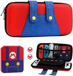 FUNDIARY Carrying Case for Nintendo Switch and Switch OLED, Hard Portable Travel Case for Switch and Switch OLED, Case Accessories Bundle with Game Case and 2 Thumb Caps - for Super Mario