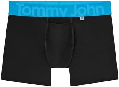 Tommy John Men’s Underwear, 360 Sport Trunks Hammock Pouch, Short 4" Inseam, Moisture Wicking Underwear, Soft Breathable Waistband Boxer Briefs Quick Dry, Black w/Atomic Blue Waistband, XX-Large