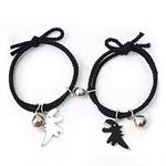 2Pcs Dinosaur Couple Bracelet Magnetic Bell Couple Matching Bracelet Set Stretchy Braided Rope Bracelet Friendship Jewelry Christmas for Women Girl Men Boy Teen, adjustable