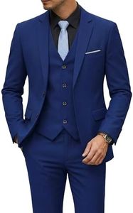 YND Men's Slim Fit 2 Button 3 Piece Suit Set, Blazer Jacket Vest Pants and Tie, Solid Wedding Dress Tux and Trousers Sapphire