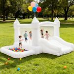 White Inflatable Bounce House Indoor/Outdoor, Jumper with Slide and Water Pool/Ball Pool for Outdoor Garden, Backyard Fun, Perfect for Wedding, Birthdays & Family Gatherings