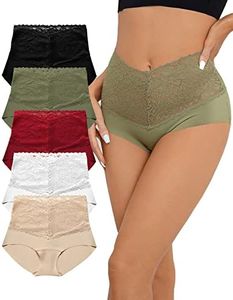 SHARICCA High Waist Lace Underwear for Women Seamless Sexy Panties Ladies Stretch Full Coverage Briefs Pack, 5p-multi01, XX-Large