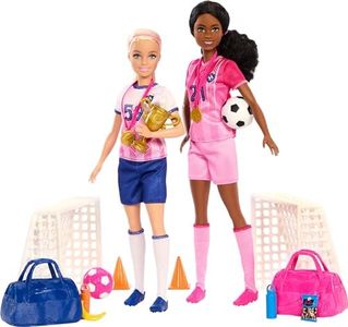 Barbie Careers Dolls & 15 Accessories, Soccer Player Playset Brooklyn” & Blonde Petite Player Dolls, 2 Nets, 2 Balls & More