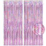 Tinsel Curtain Pink Glitter - GREATRIL Girls Tinsel Curtains Pastel Foils Fringe Party Decoration Background for Unicorn Mermaid Fairy Princess Birthday School Child School Party