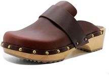 KLÄGN Helvi Wood Open Back Full Grain Leather Clogs, Brown, 9-9.5