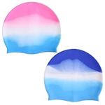 2 Packs Swimming Caps Silicone Swimming Caps Gradient Swim Cap Unisex Swim Cap Anti Slip Swim Hats Stretchable Waterproof Swimming Cap for Adult Kids