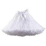 PhilaeEC Women's Elastic Waist Chiffon Petticoat Puffy Tutu Tulle Skirt Multi-Layer Cosplay Fluffy Skirt Underskirt, Length 40cm, Waist 55-95cm (White)