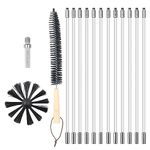 14Pcs Chimney Cleaning Brush Kit, Fireplace Cleaning Brush Kit, Dryer Vent Sweep Kit, 12 Flexible 41cm Nylon Rods,1 Brush Head,1 Drill Connector, for Dryer Vent/Sewage Pipe/Fireplace/Fume Hood