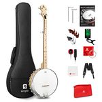 Vangoa Open Back Banjo 5 String Full-size, Beginner Banjo Kit with Frosted Remo Head, Geared 5th Tuner, Maple Banjoe, Natural