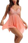 Xs and Os Women Strappy Lace Babydoll Lingerie (Free Size, Peach, Above The Knee)