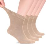 Hugh Ugoli Men's Loose Diabetic Ankle Socks Bamboo, Wide, Thin, Seamless Toe and Non-Binding Top, 4 Pairs, Beige, Shoe Size: 11-13