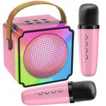 Joycome Kids Karaoke Machines with 2 Microphones, Portable Bluetooth Speaker with Colorful LED Light, Voice Changing, Mini Karaoke Machine for 3-18 Year Old Girl Boy Toys Birthday Presents - Pink