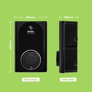 evec EV Home Charger, 7.4kW Untethered Type 1/2, Wall Mount, Black