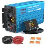 Power Inverter 2500 Watt Pure Sine Wave 12V DC to 110V/120V AC 5000W Peak Converter for Family RV Off Grid Solar System with 3 AC Outlets LCD Display Remote Control and 2.4A USB Charging Port