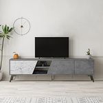 HOCUS PICUS TV Cabinet | 3-Door and 2-Tier Shelf Wooden Storage Cabinet | TV Units for Living Room | Lowboard Table Extra Large Modern TV Stand up to 65 Inch TVs | 180 cm | Retro Grey - White Marble
